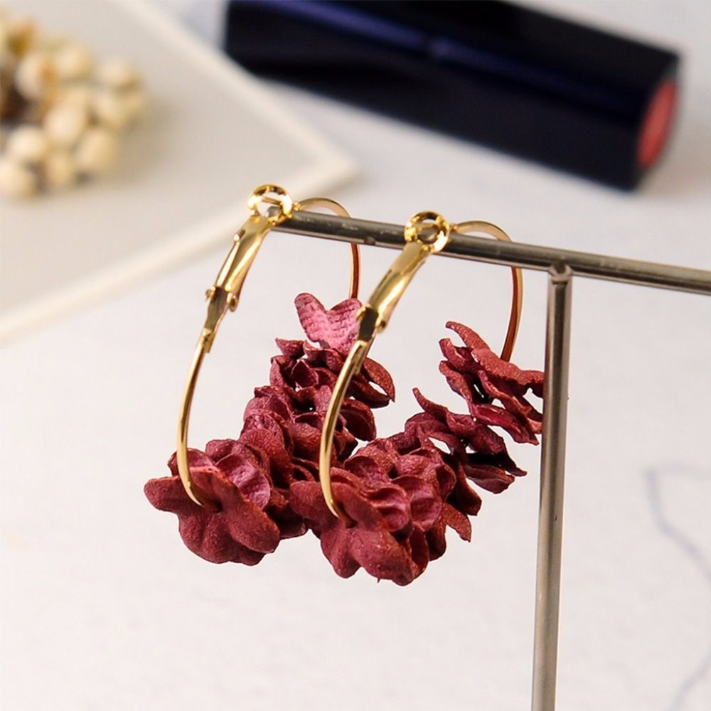 'In Bloom' Floral Flower Petal Large Hoop Earrings - Picture 5 of 8